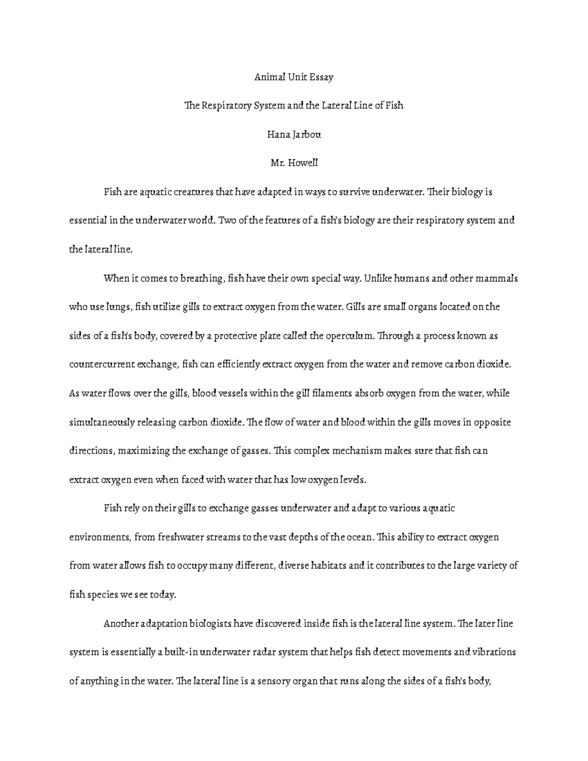 Animal Unit Essay - Howell Fish are aquatic creatures that have adapted ...