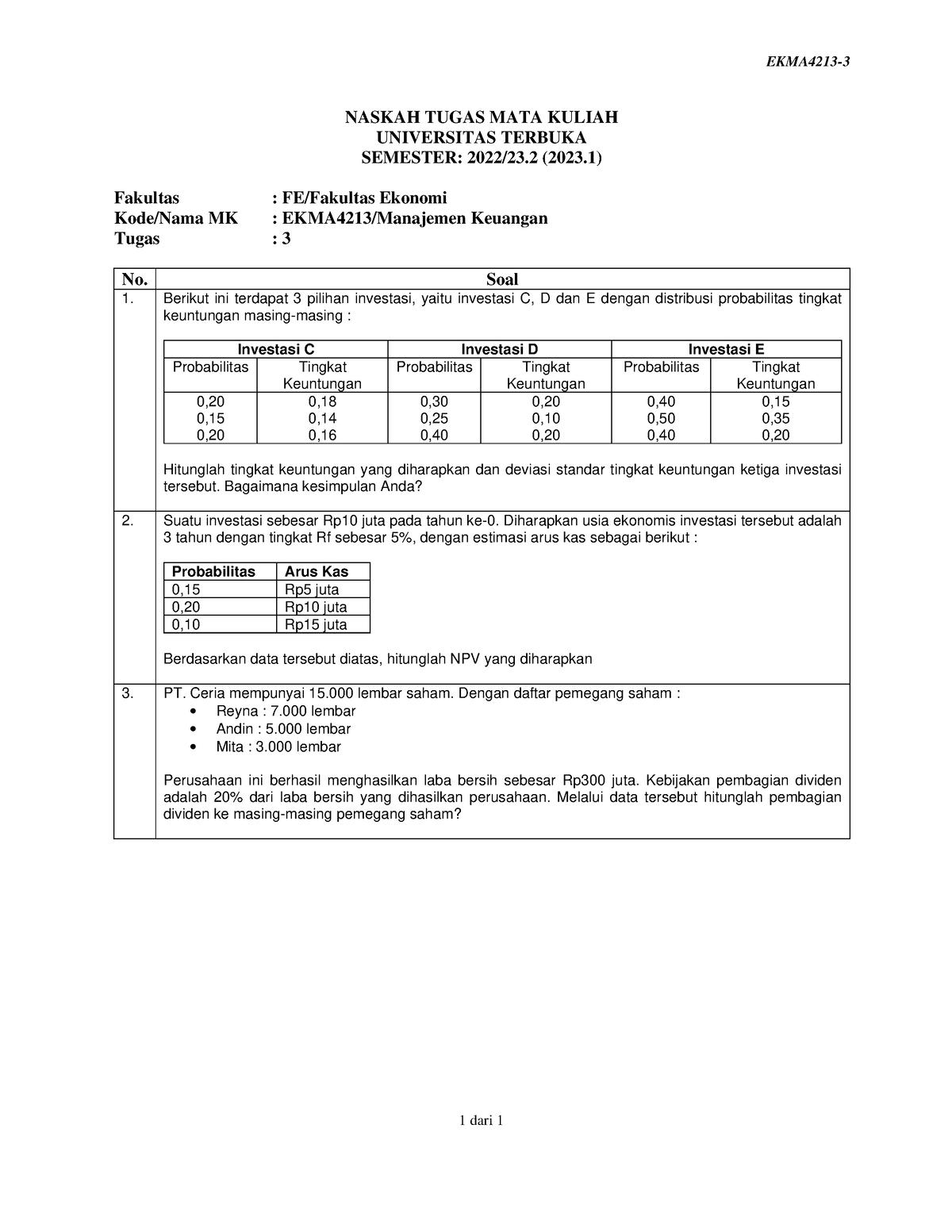 Soal Ekma4213 Tmk3 3 - GOOD - EKMA4213- 1 Dari 1 NASKAH TUGAS MATA ...