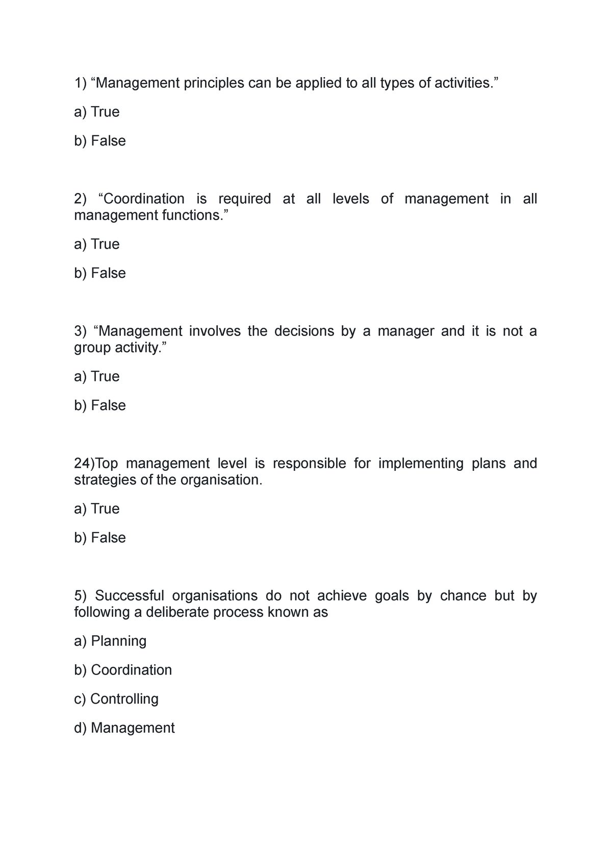 Management Of Principles MCQs - Tour Package Design - PU - Studocu