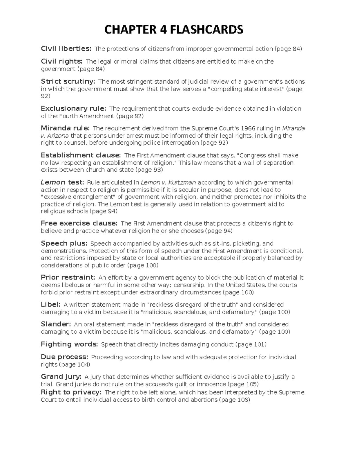 GOVT 2305 CH 4 Flashcards - CHAPTER 4 FLASHCARDS Civil Liberties: The ...