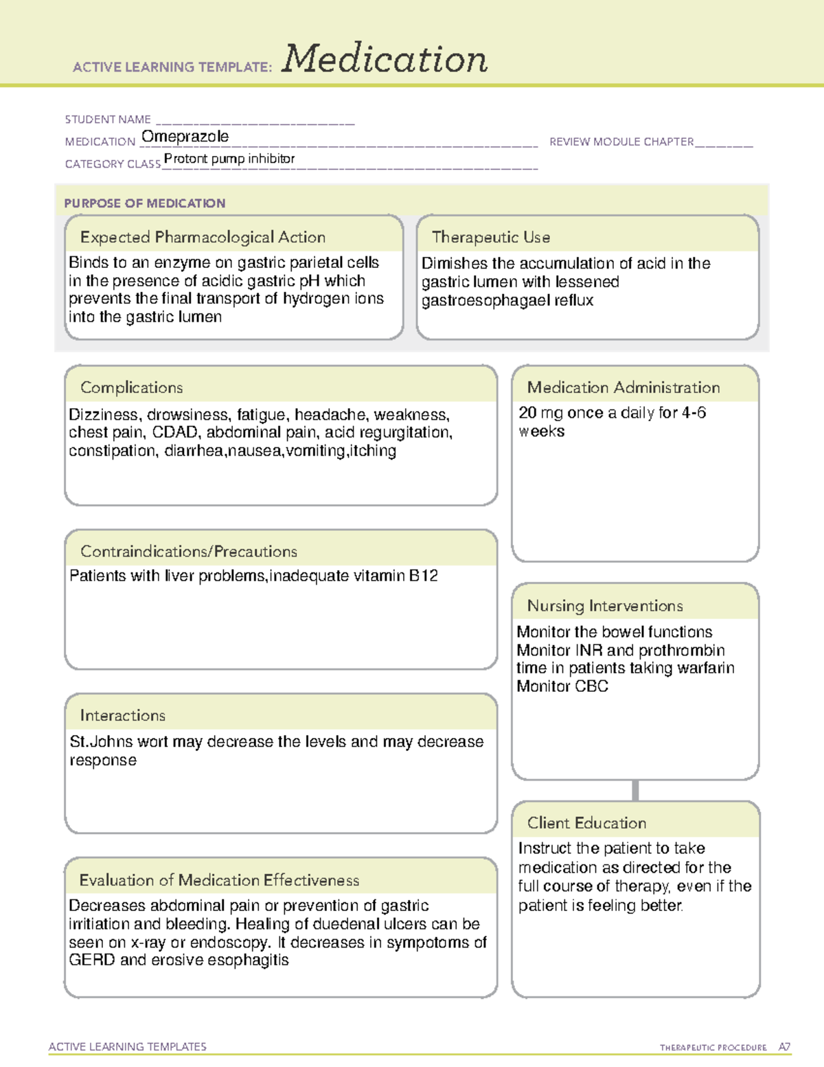 Omeprazole - Review notes and answers for quiz 1 NURS 306. Notes for ...