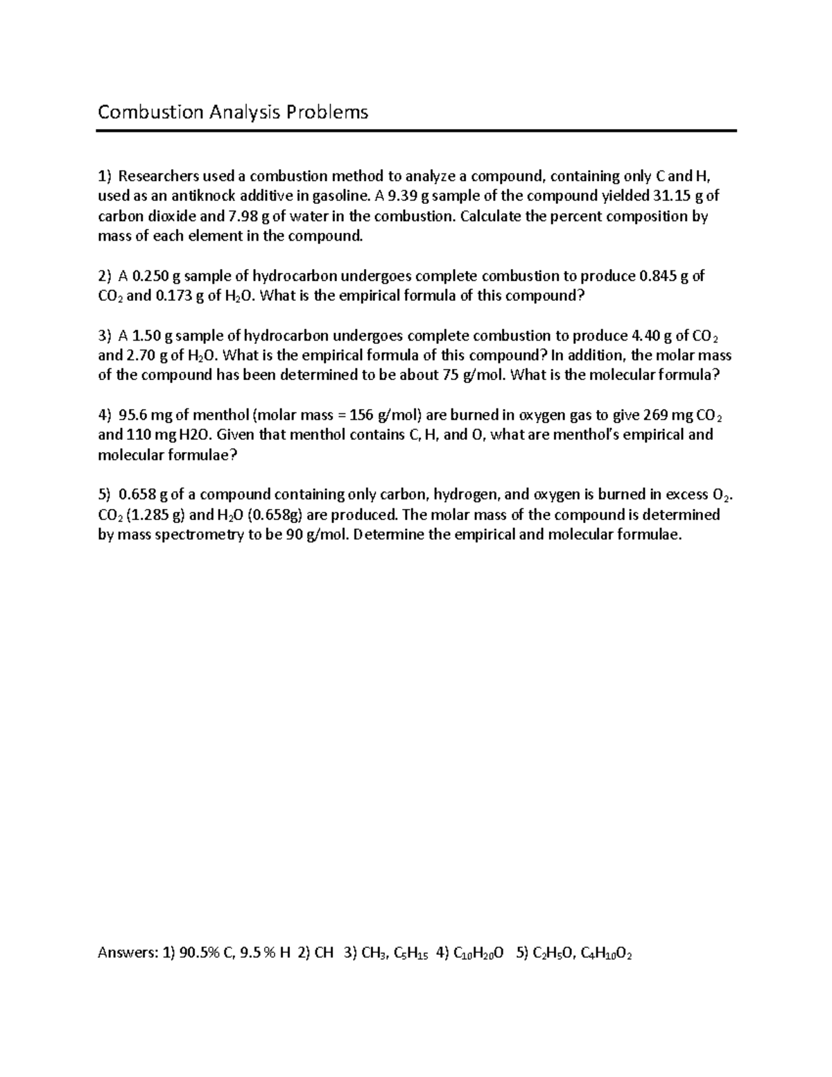 6. Combustion Analysis Problems - Combustion Analysis Problems ...