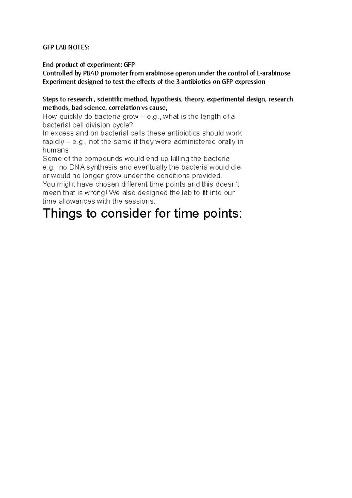 GFP LAB Notes GFP LAB NOTES End product of experiment GFP