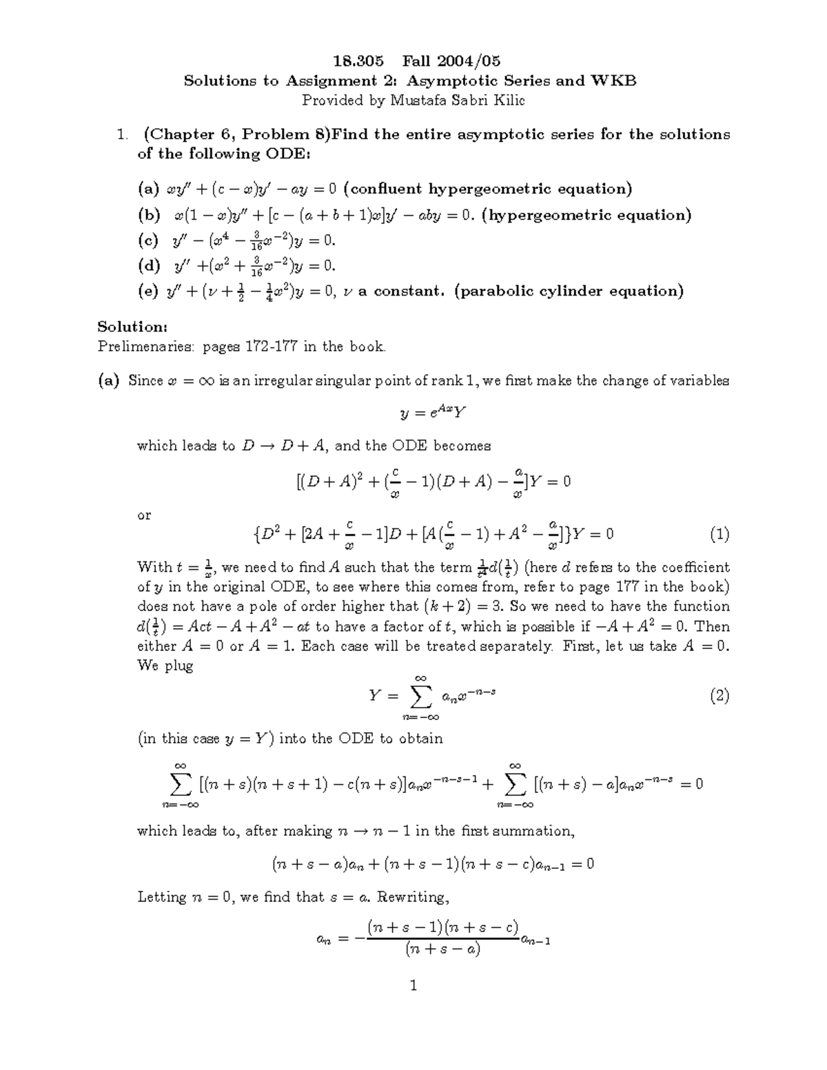Problem Set 2 - Lecture notes 1-2 - 18 Fall 2004/ Solutions to ...