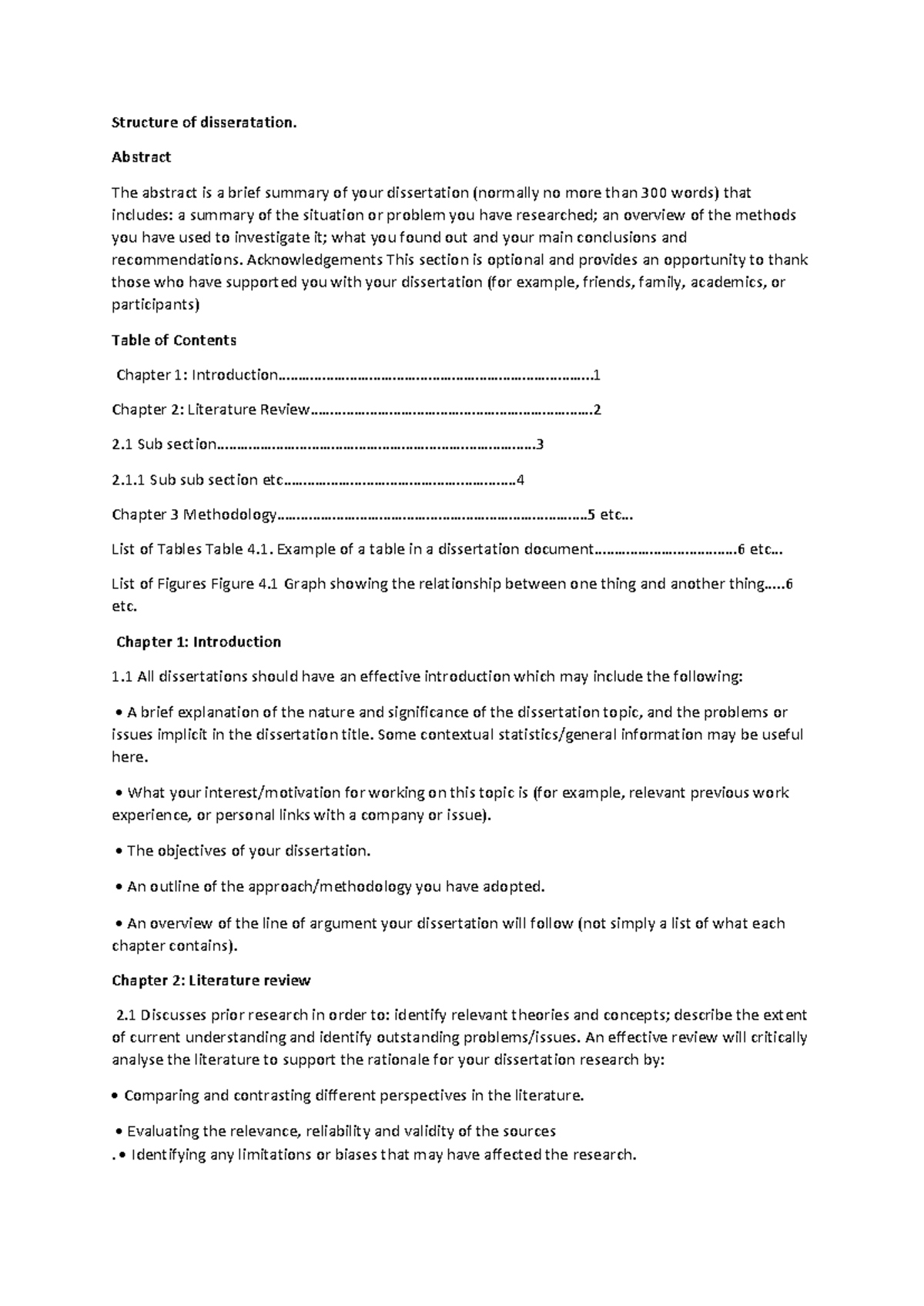 Structure of disseratation - Abstract The abstract is a brief summary ...