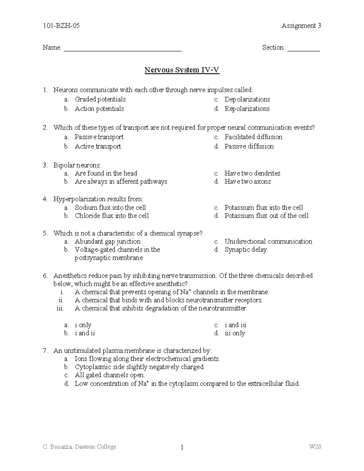 assignment on central nervous system