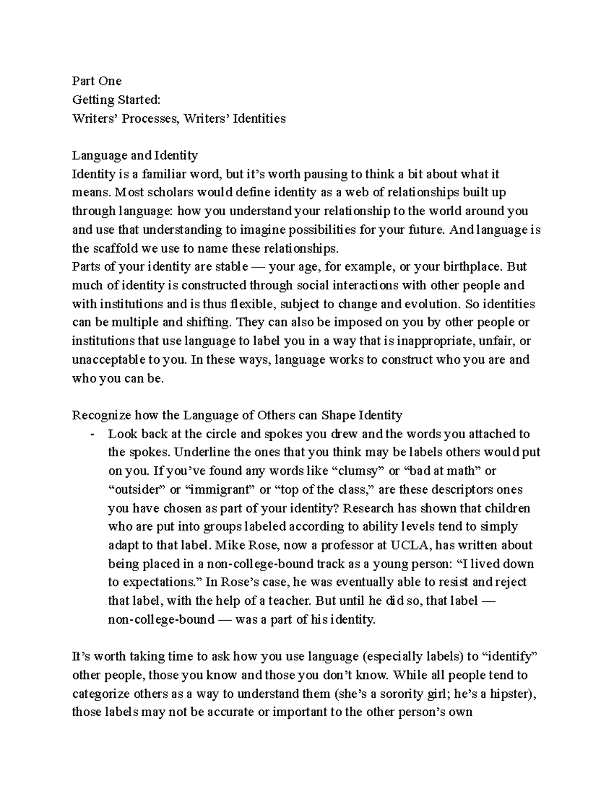 Rhetoric and Composition notes 1 Part One Getting Started Writers’ Processes, Writers