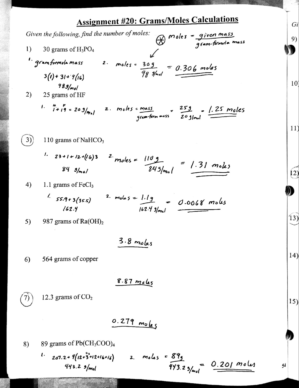 Mole worksheet answers - CHEM 101 - Studocu