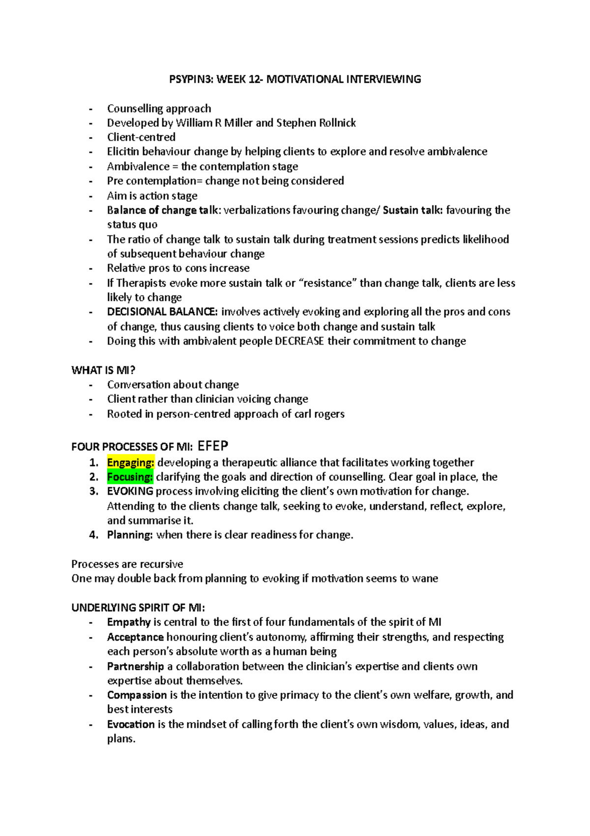 MOTIVATIONAL INTERVIEWING Engaging developing a therapeutic alliance