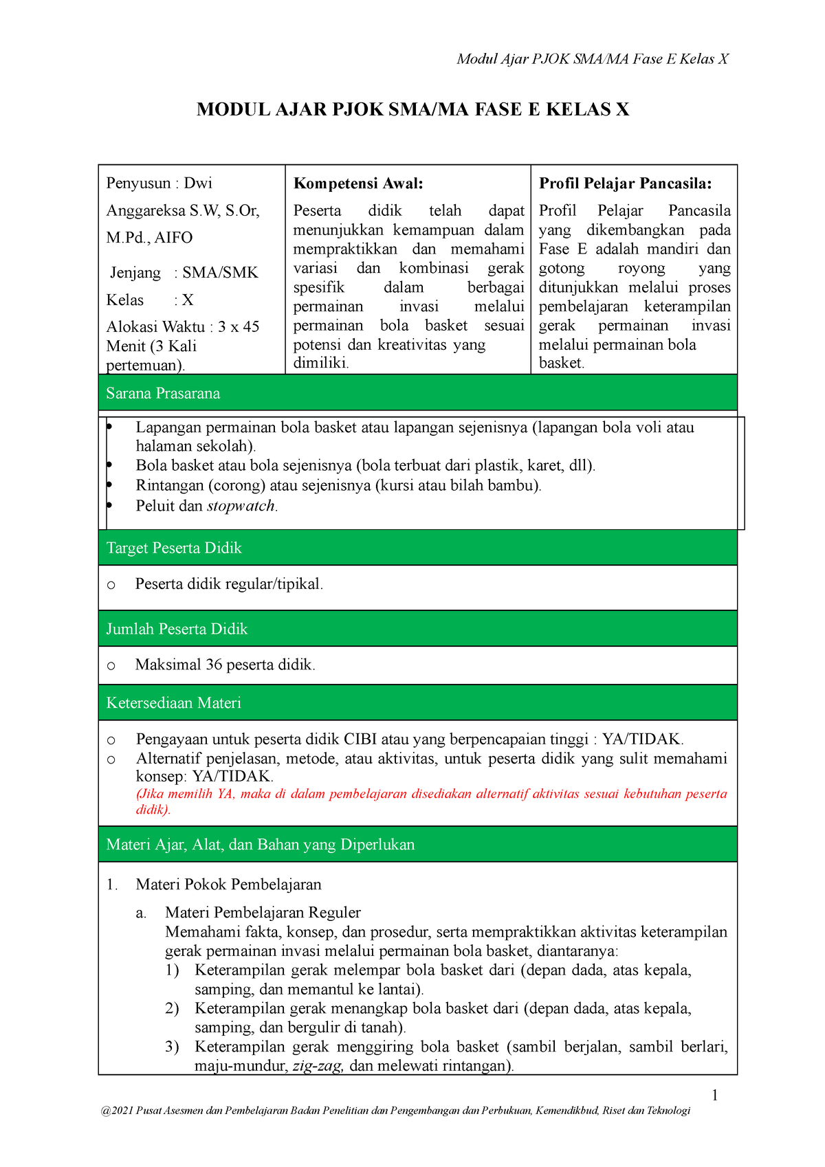 01 Modul AJAR Permainan BOLA Basket 27 07 2021 OKEE - Modul Ajar PJOK ...