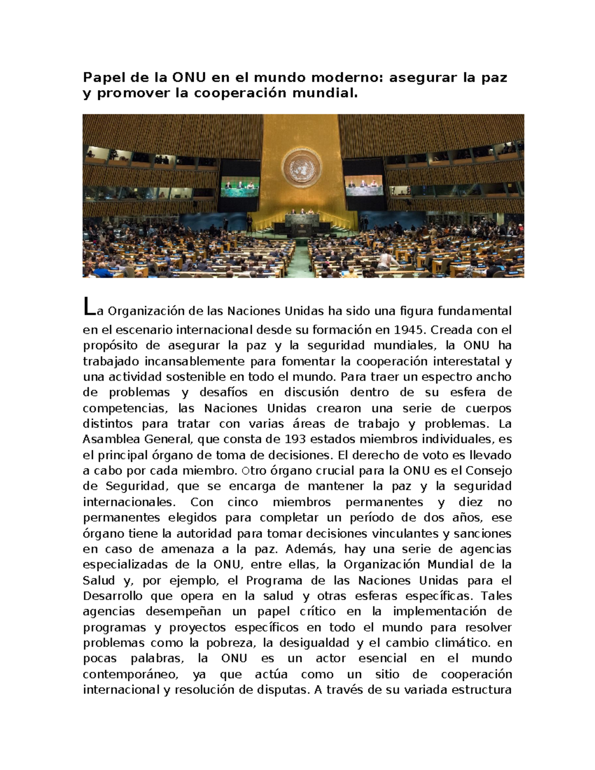 Articulo DEL Papel de la ONU en el mundo moderno - Papel de la ONU en ...