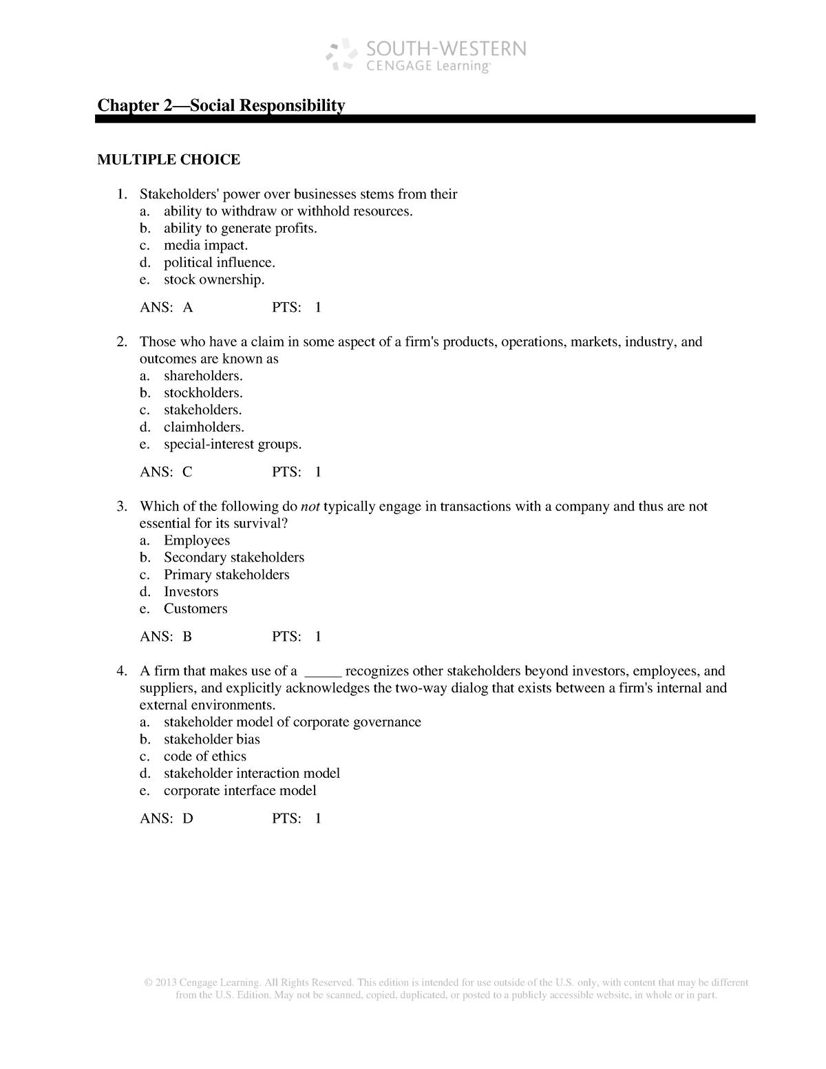 TB- Chapter 2 - Test - © 2013 Cengage Learning. All Rights Reserved ...