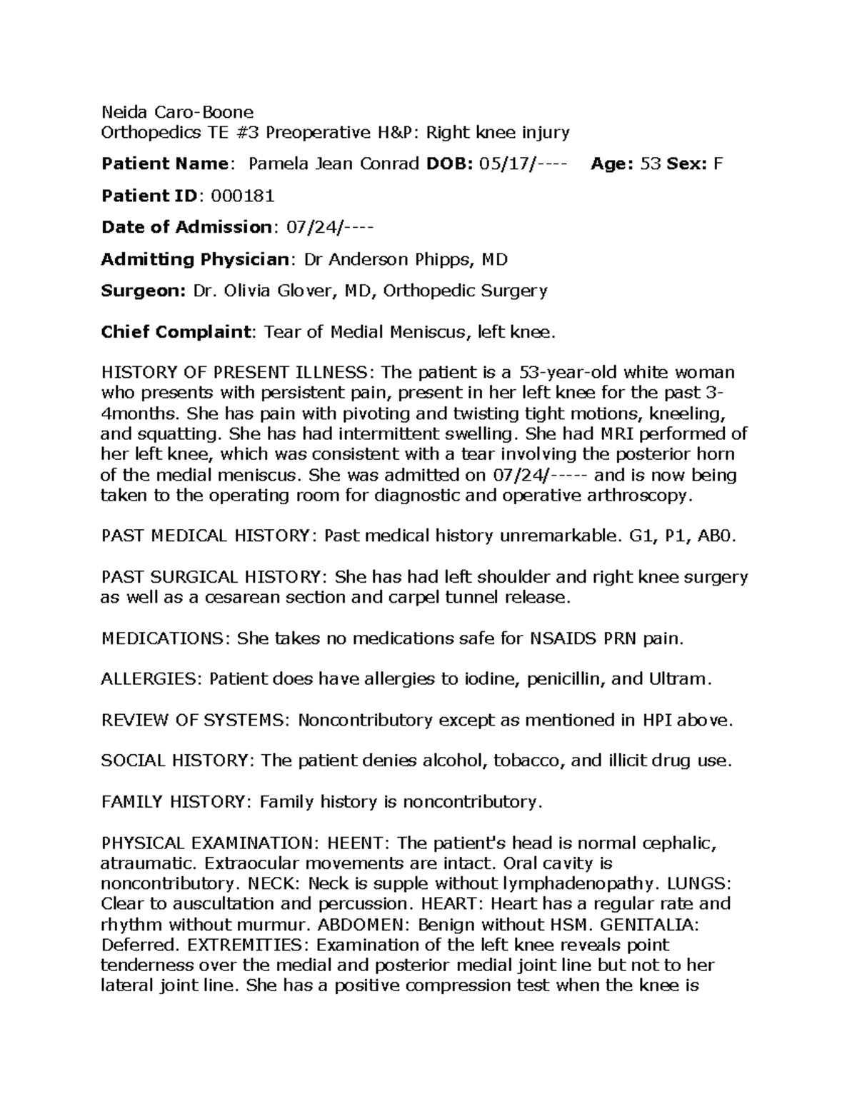 Advanced Report Orthopedics TE ^N3 - Neida Caro-Boone Orthopedics TE #3 ...
