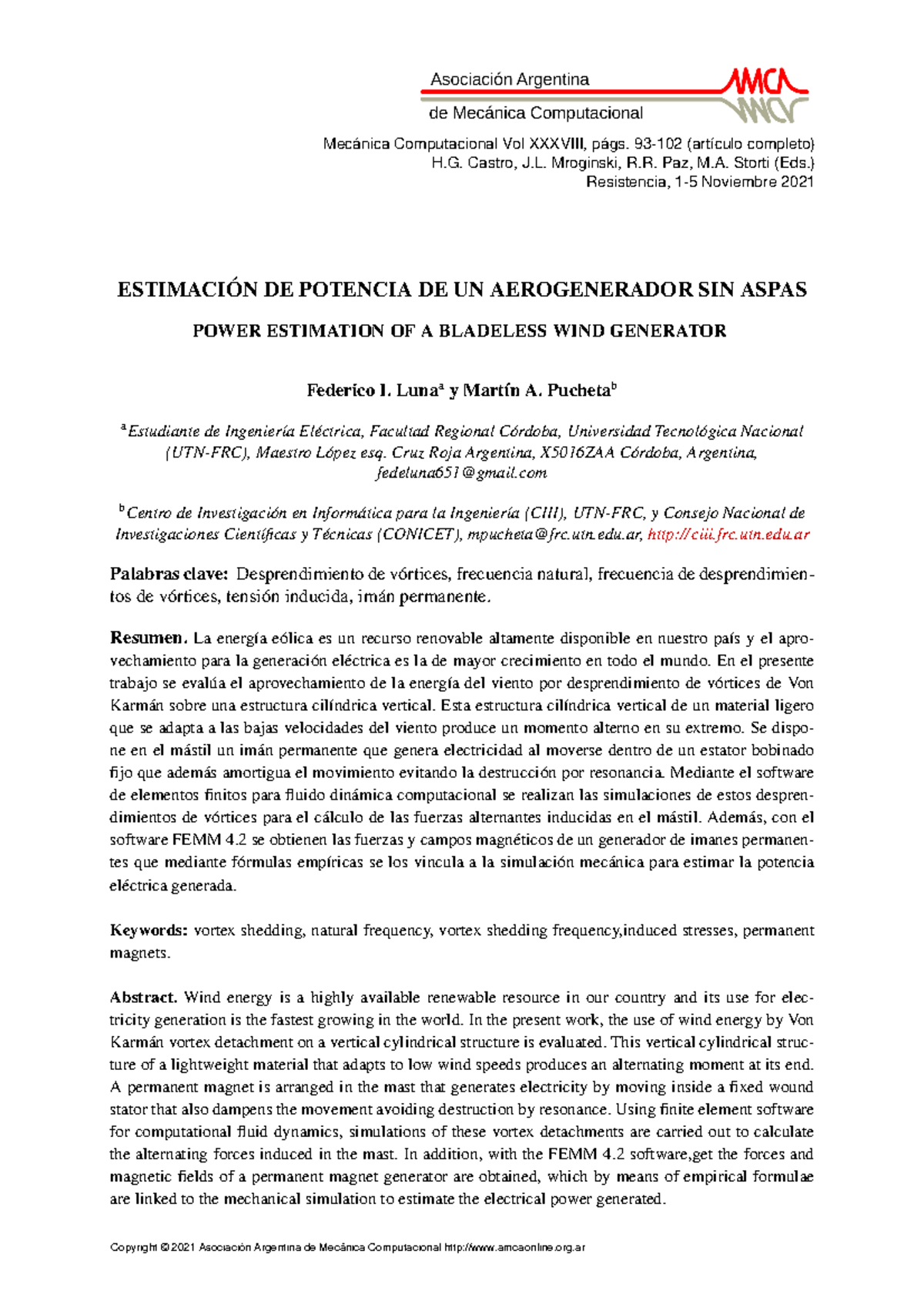Estimación de la potencia de un aerogenerador sin aspas - ESTIMACIÓN DE ...