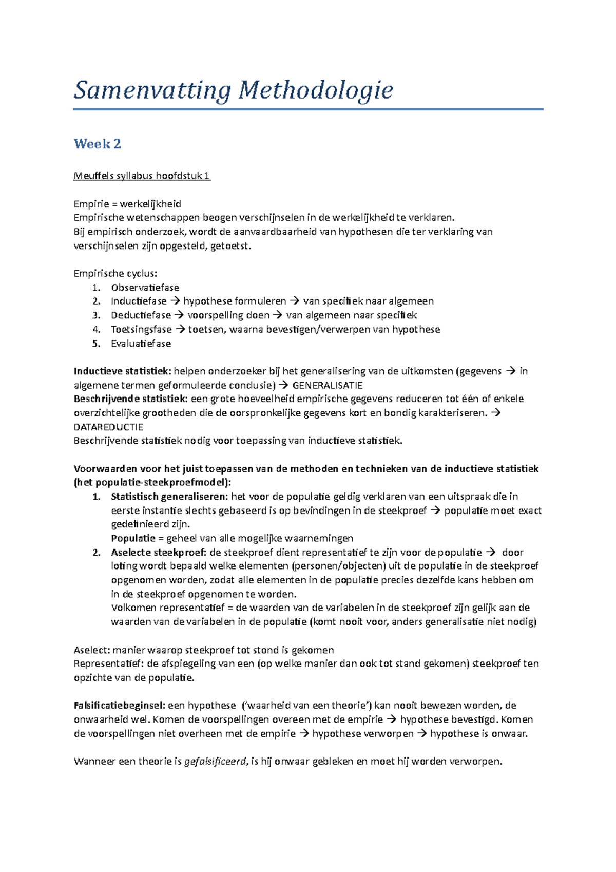 Samenvatting Methodologie Bij empirisch onderzoek, wordt