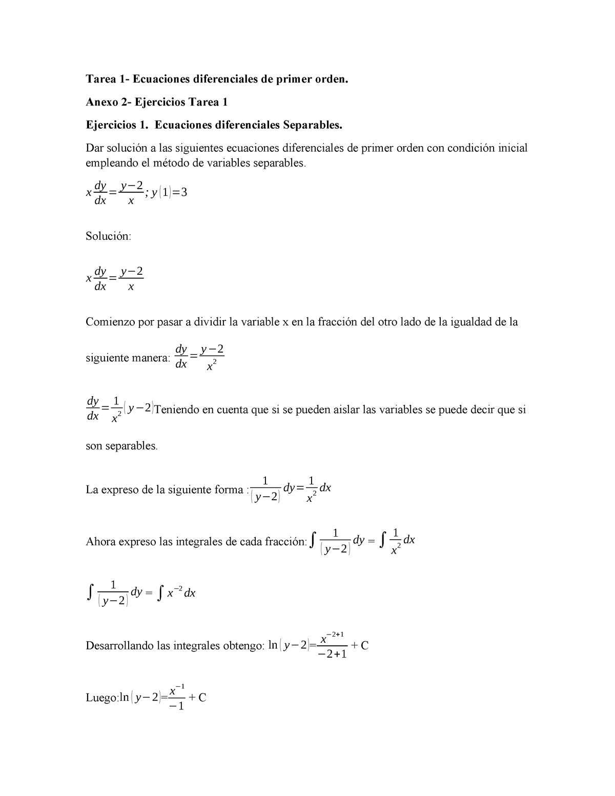 Tarea 1 Deiby Buesaquillo - Tarea 1- Ecuaciones Diferenciales De Primer ...