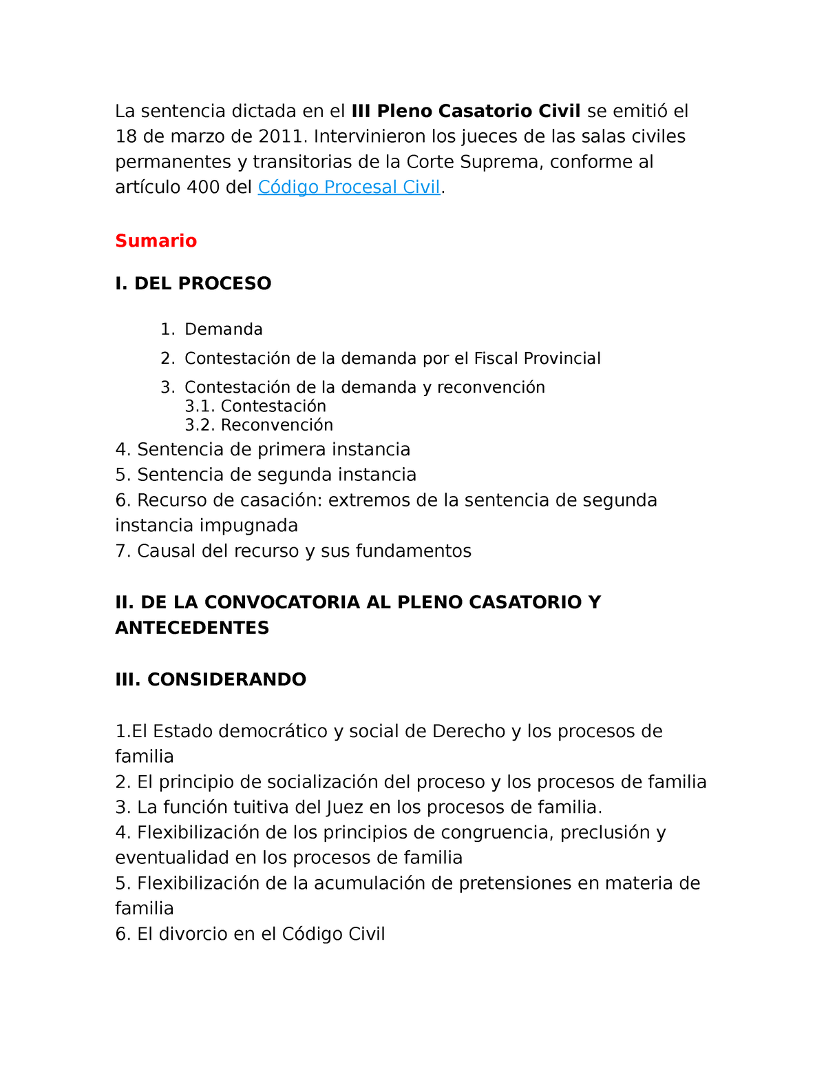 Tercer Pleno Casatorio Doc - La Sentencia Dictada En El III Pleno ...