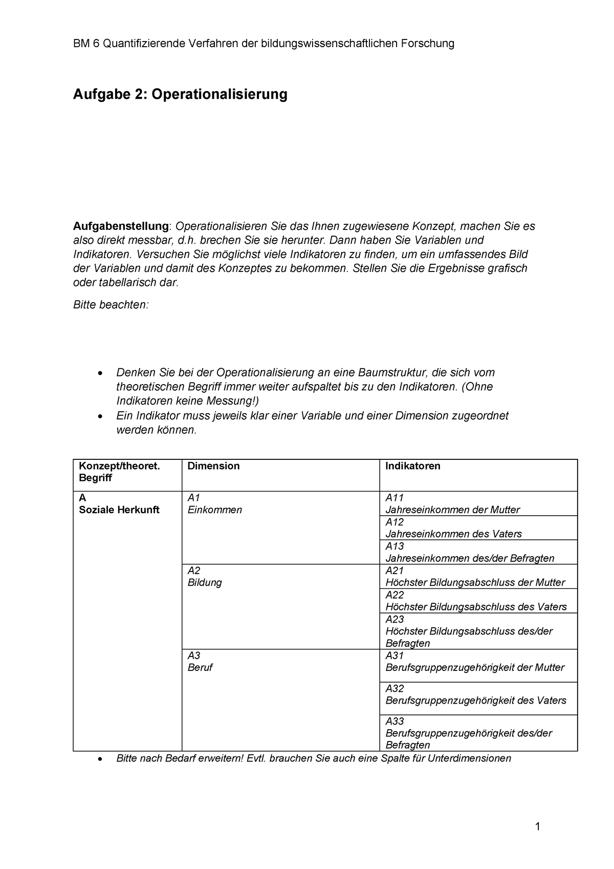 BM6 Quantifizierende Verfahren Operationalisierung, Bearbeitung Der ...