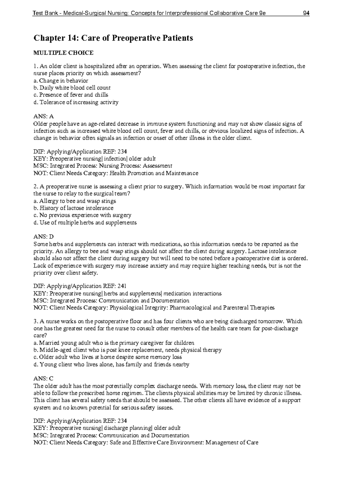 Chapter 14 Care of Preoperative Patients - Chapter 14: Care of ...