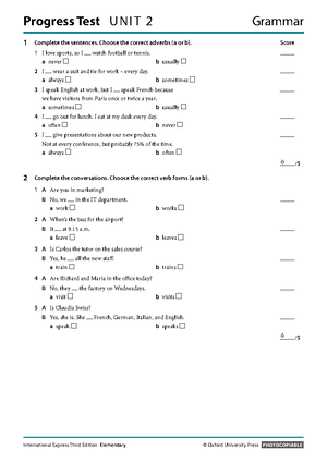IE Elementary Test 3 - Examen - Progress Test U N IT 3 Grammar 1 ...