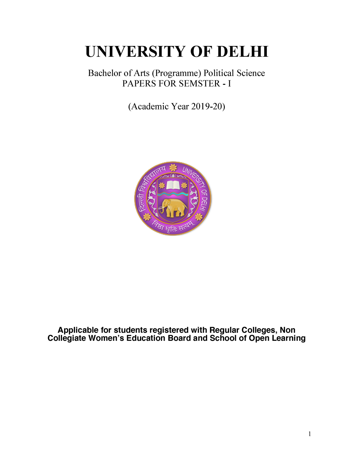 Political Science BA Prog SEM I&II LOCF - UNIVERSITY OF DELHI Bachelor ...