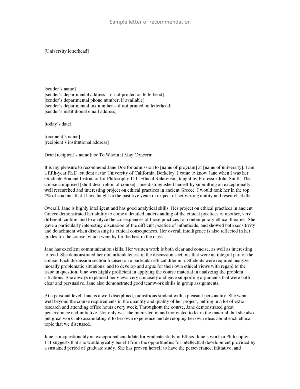 Academic Recommendation Letter Sample For Masters Objective Line Resume