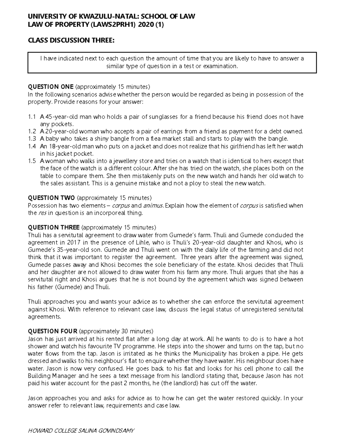 Class discussion Three - HOWARD COLLEGE SALINA GOVINDSAMY UNIVERSITY OF ...