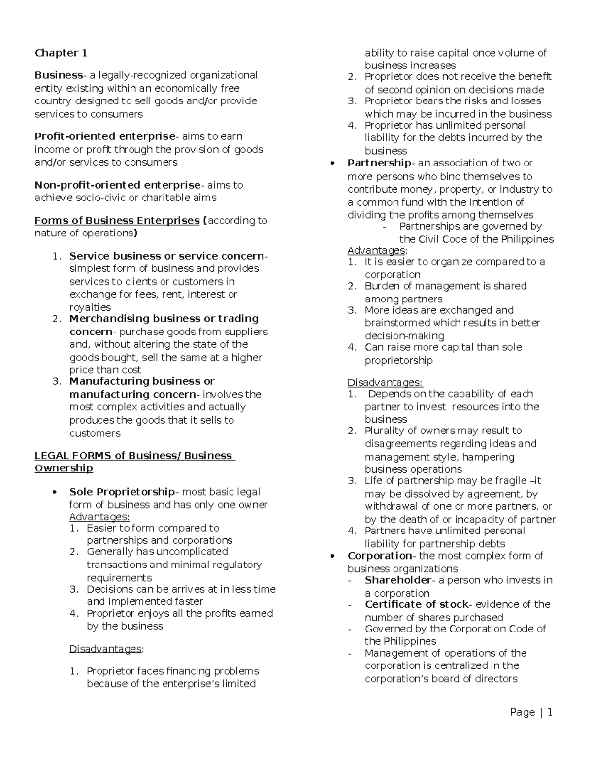 Accounting Summary for SHS Students and College Students - Chapter 1 ...