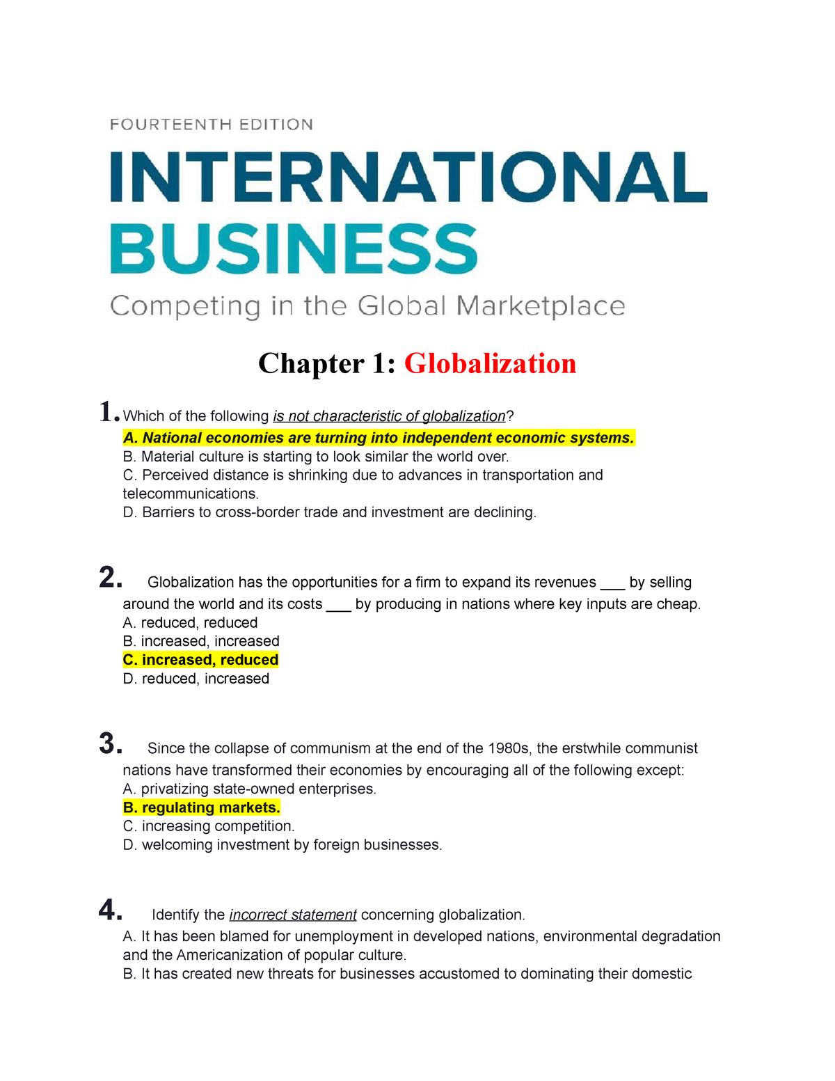 Chapter 1 - Practice - Chapter 1: Globalization 1 Of The Following Is ...