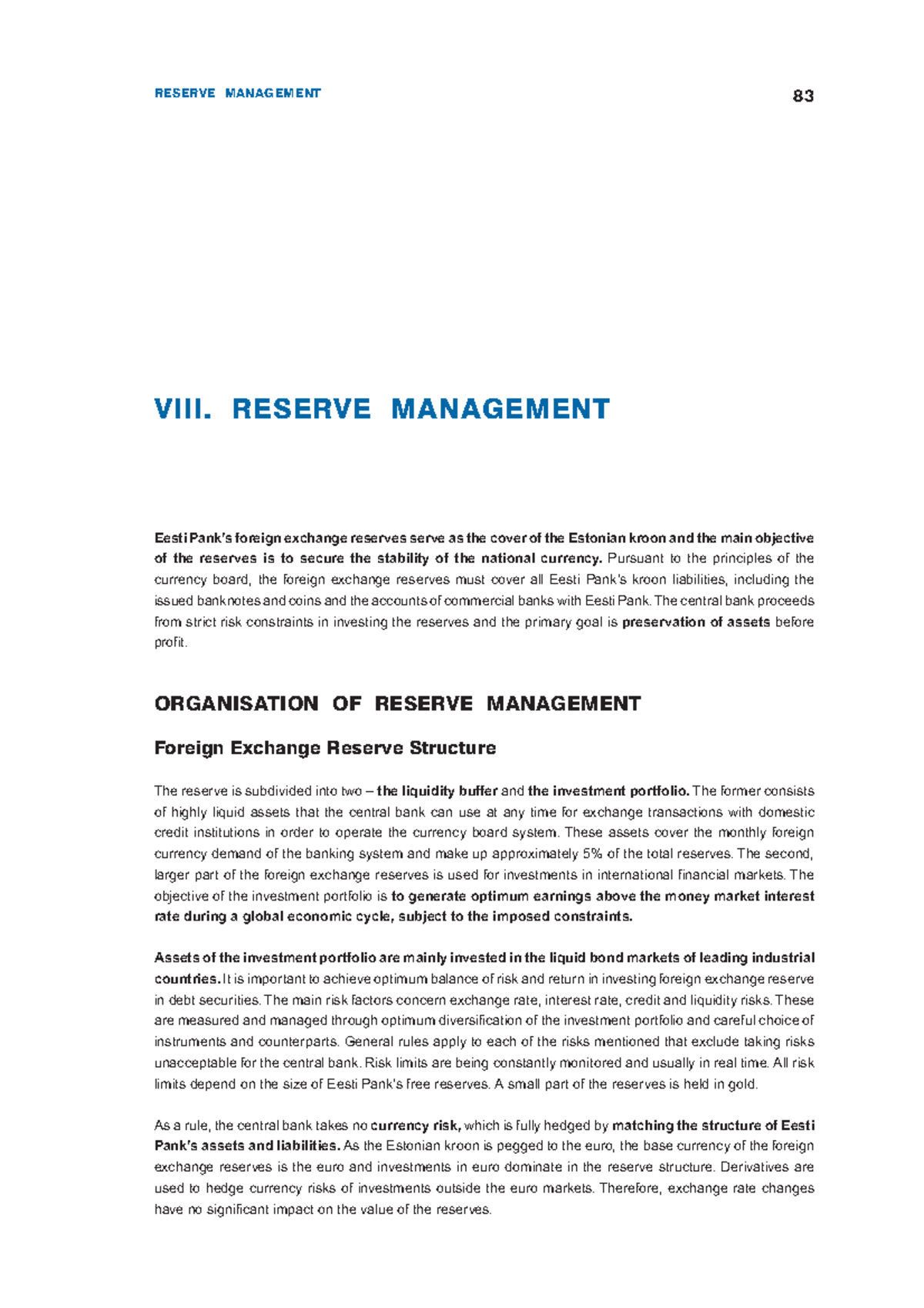 8 - Reading Material - Reserve Management 83 Viii. Reserve Management 