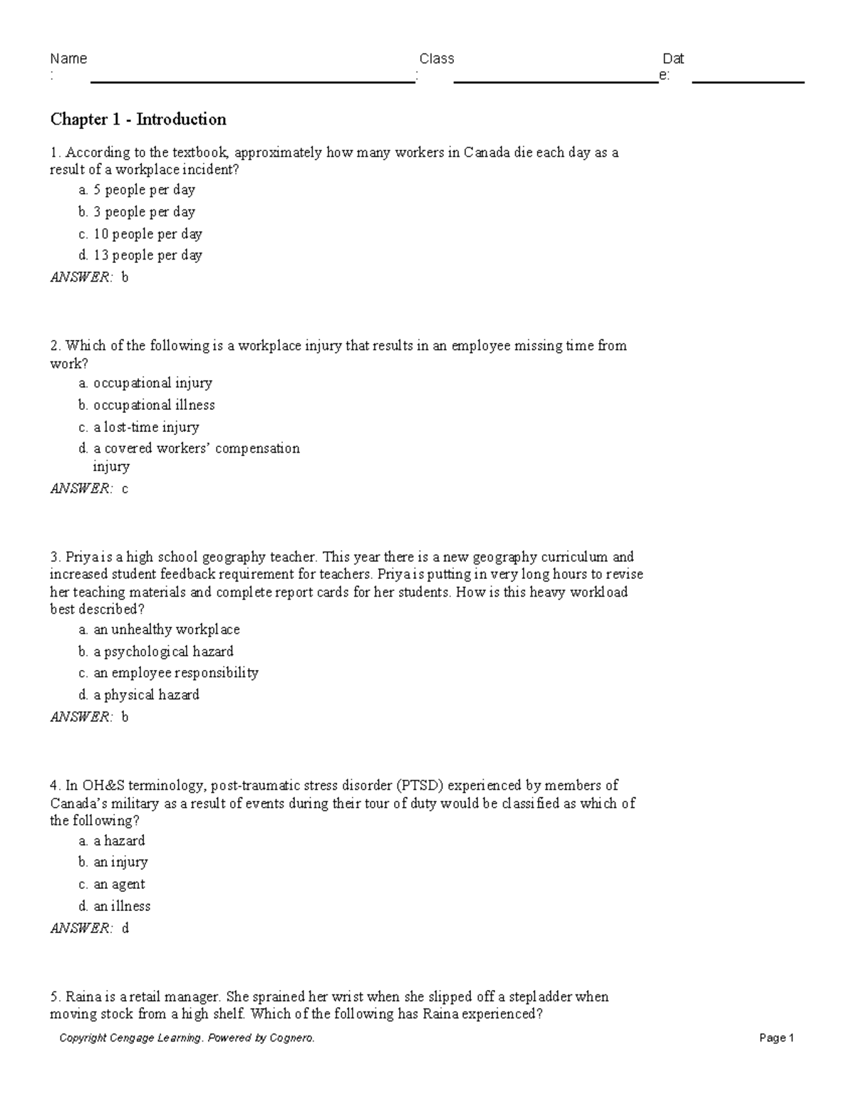 OHS Testbank Chapter 1 - : : e: Chapter 1 - Introduction According to ...