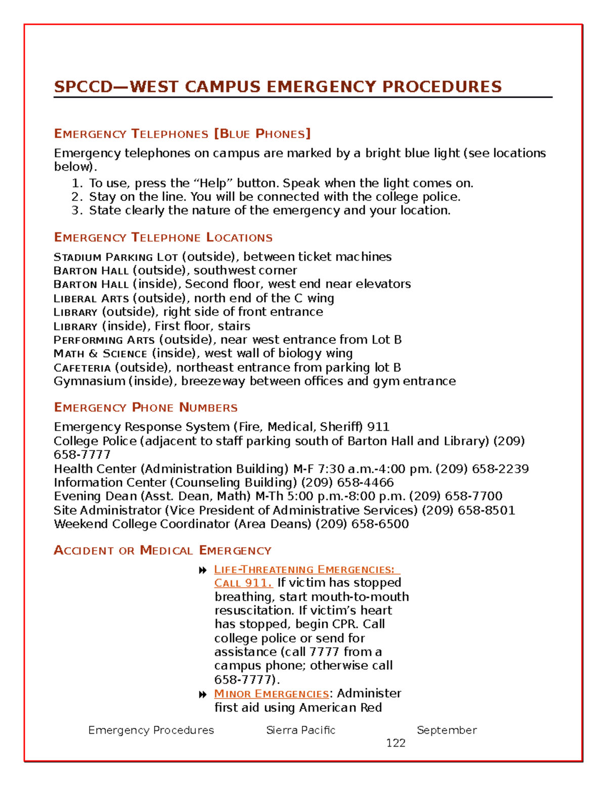 Le 1edqw qw qwe. qwe SPCCD—WEST CAMPUS EMERGENCY PROCEDURES