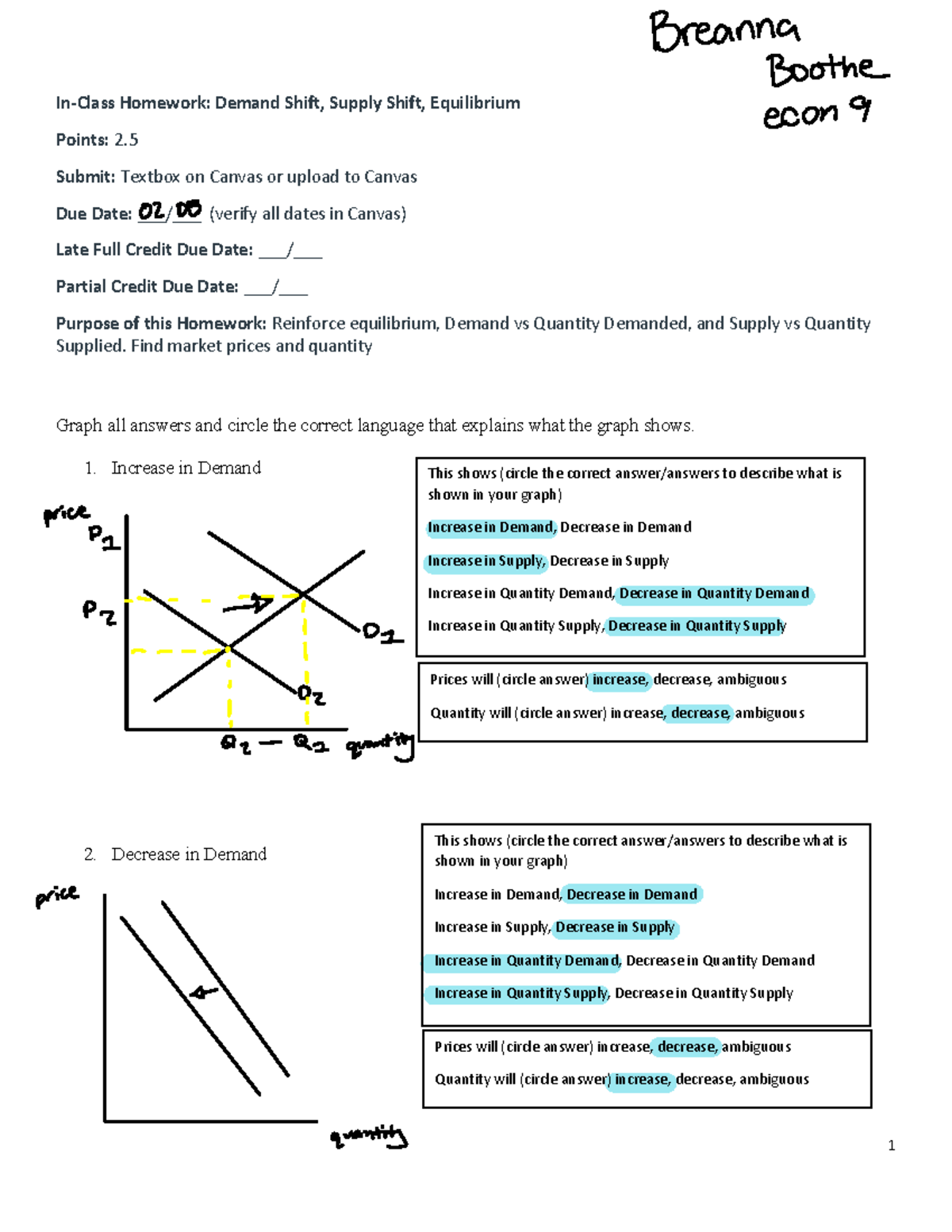 ECON 9 Homework 4 - 1 In-Class Homework: Demand Shift, Supply Shift ...