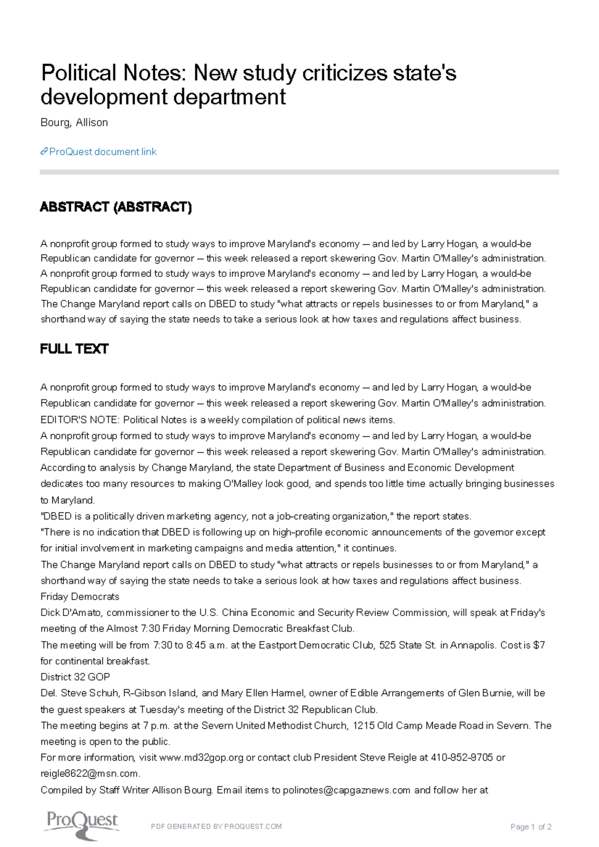 Dva 6 - notes - Political Notes: New study criticizes state's ...