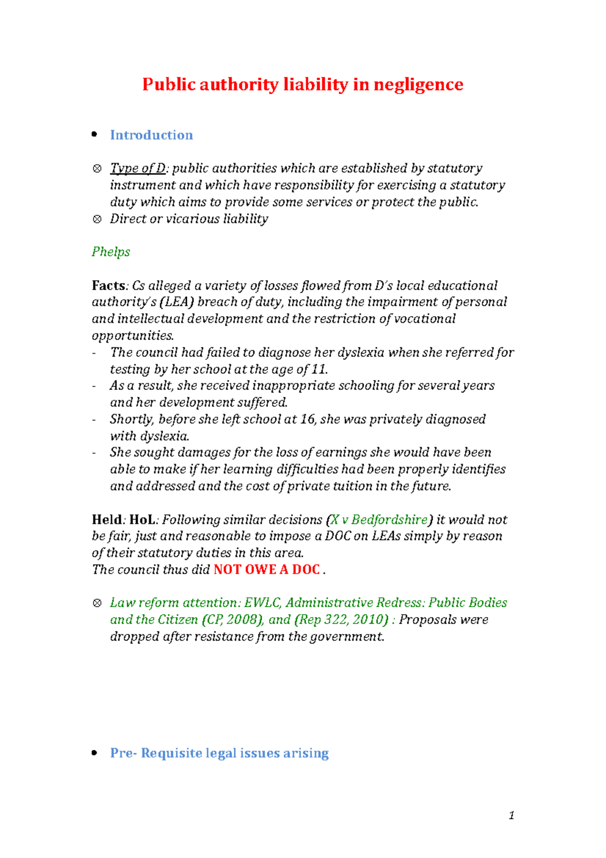 Public authority liability in negligence - Direct or vicarious ...