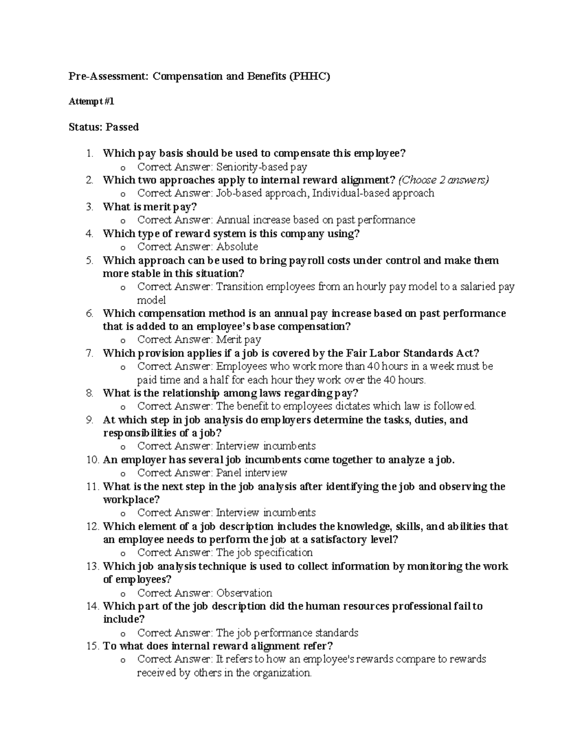 C236 PRE-ASSESSMENT: COMPENSATION AND BENEFITS - Pre-Assessment ...