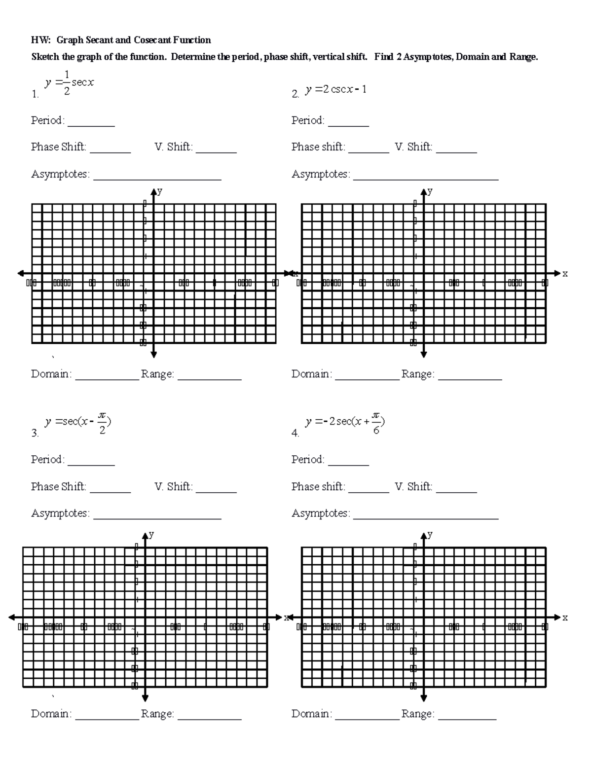 Hw graphing sec and csc functions - HW: Graph Secant and Cosecant ...