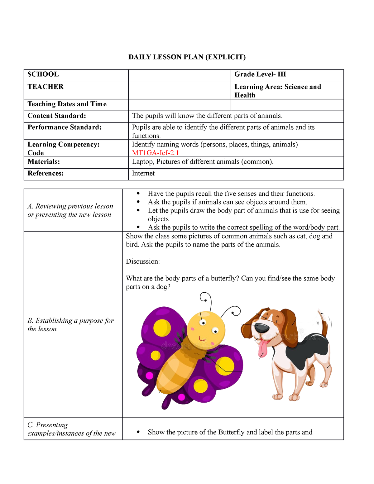 Mtb Lesson Plan Daily Lesson Plan Explicit School Grade Level Iii Teacher Learning Area 9920