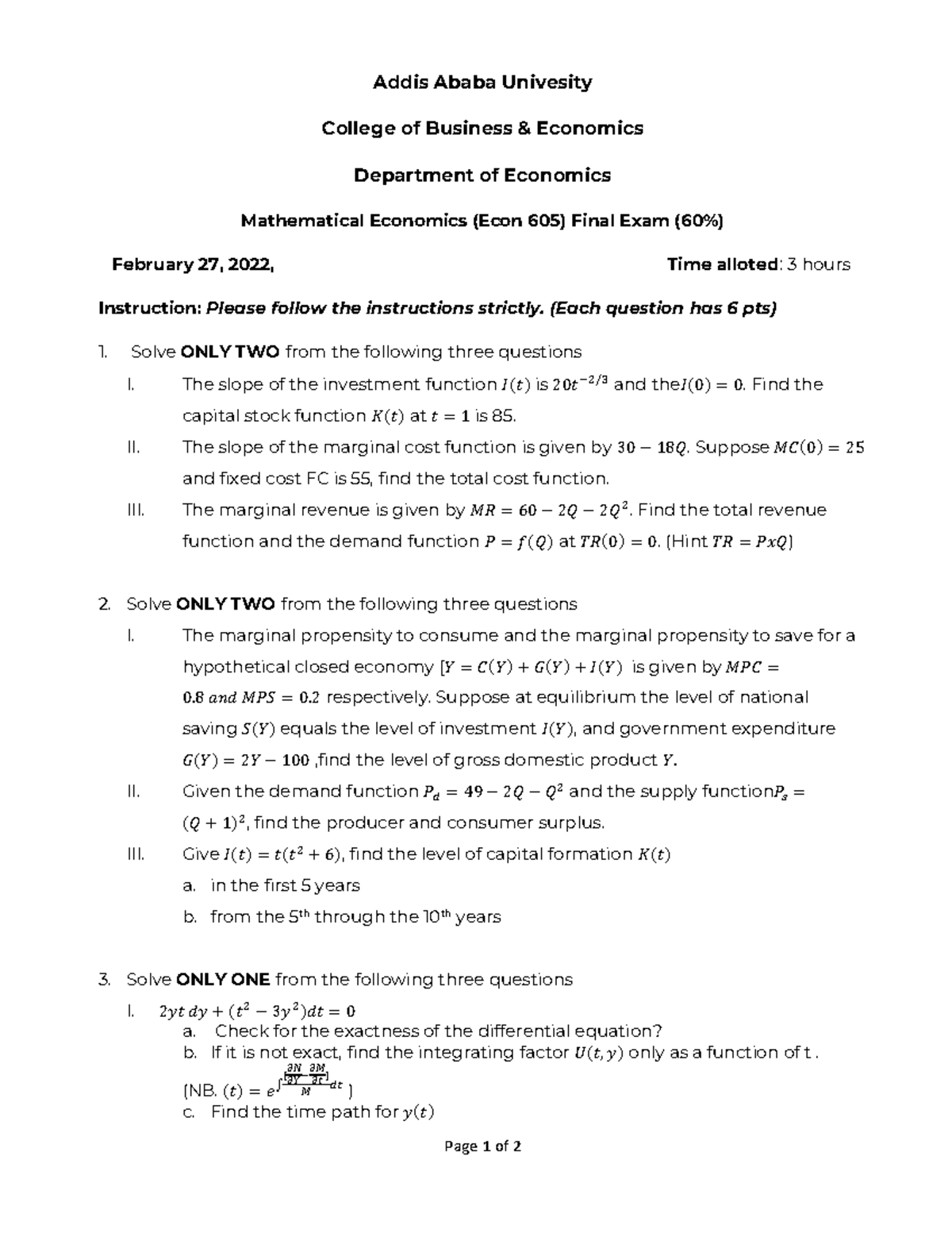Math - maths note - Page 1 of 2 Addis Ababa Univesity College of ...