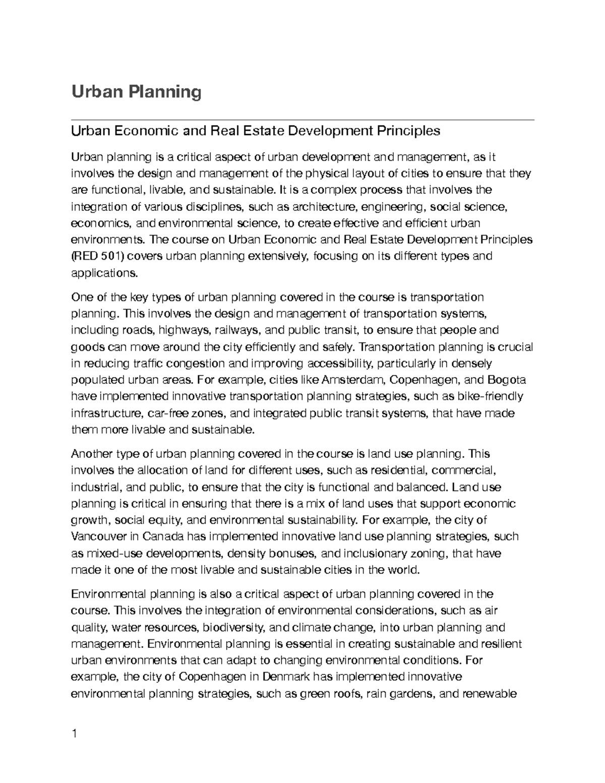 essay on urban development