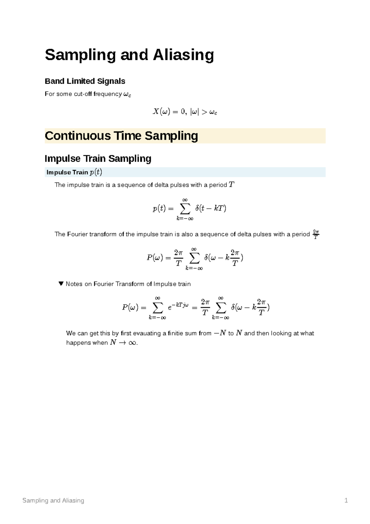 Sampling And Aliasing - Sampling And Aliasing Band Limited Signals For ...