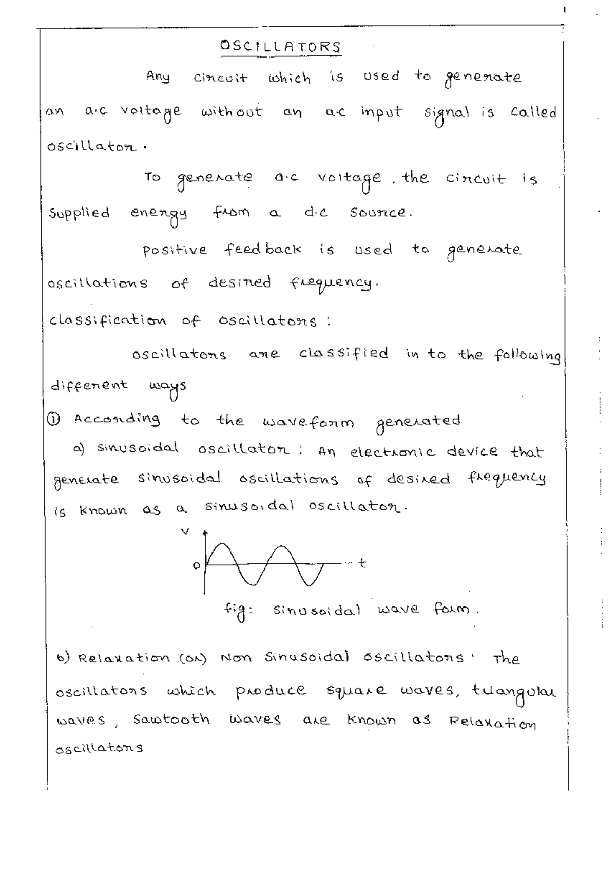 Oscillators - notes - OSCILLATORS Any circuit which is used to generate ...