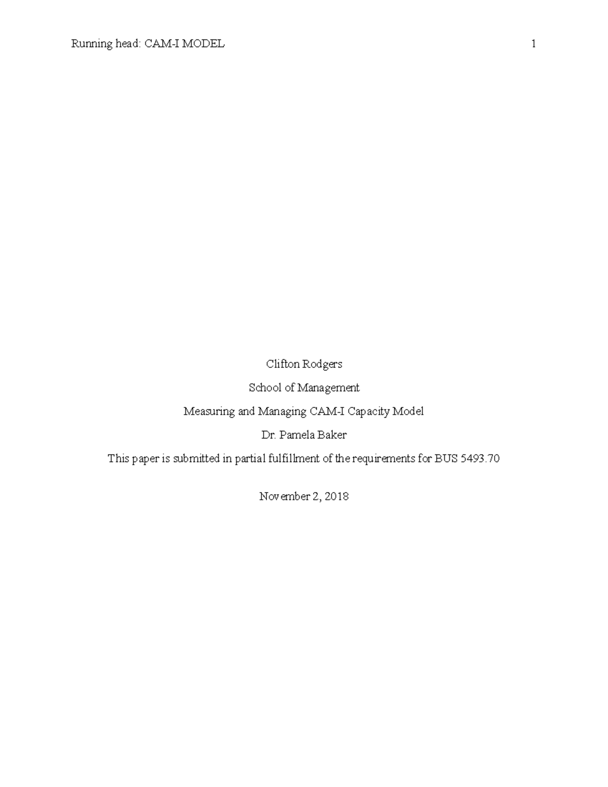 Measuring AND Managing Capacity-CAM-I Capacity Model - Running head ...