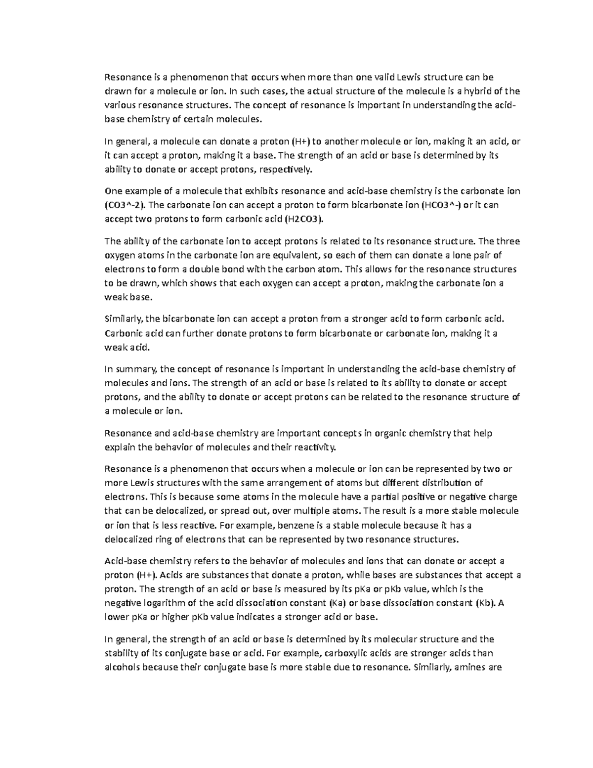 Resonance and acid-base chemistry - Resonance is a phenomenon that ...