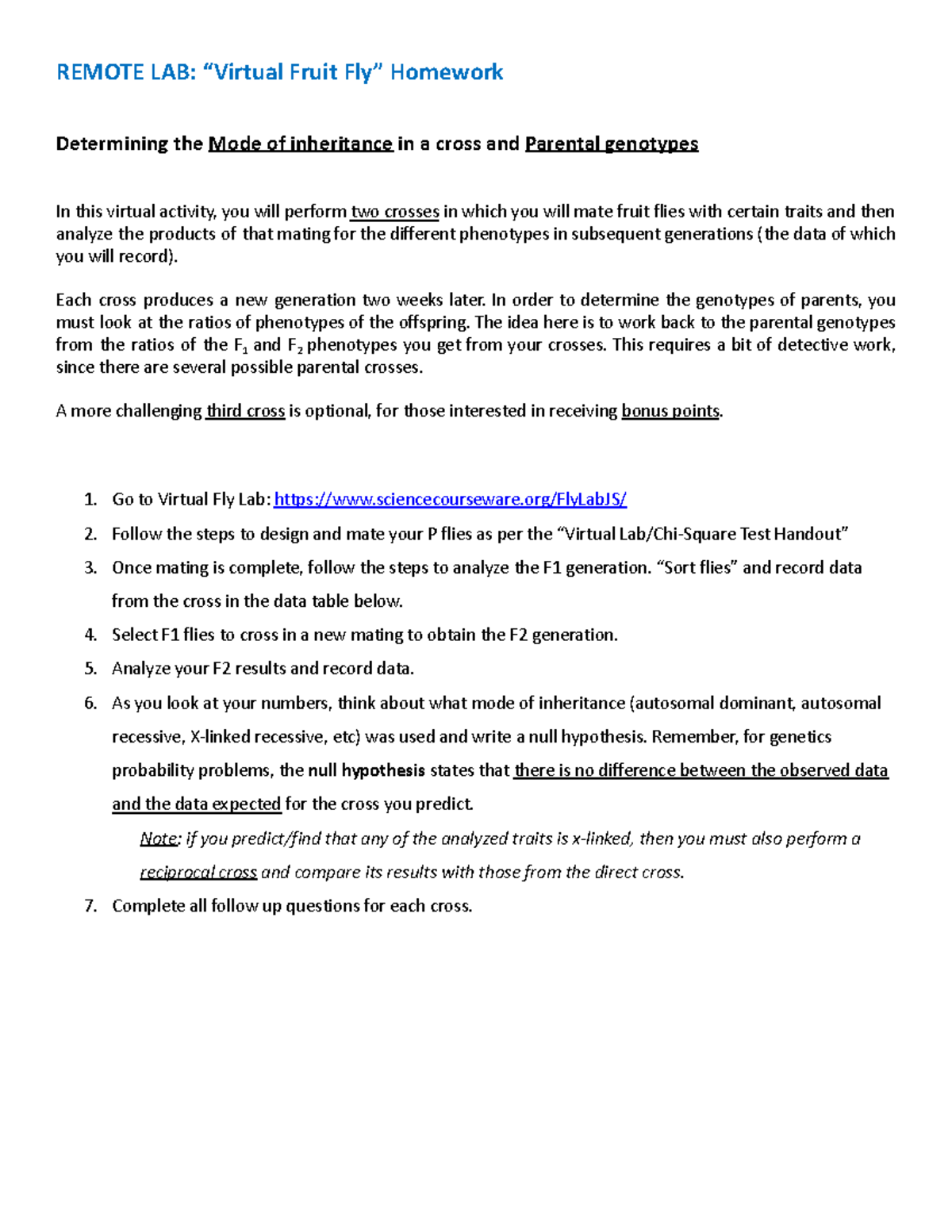 Virtual+lab +homework REMOTE LAB “Virtual Fruit Fly” Homework