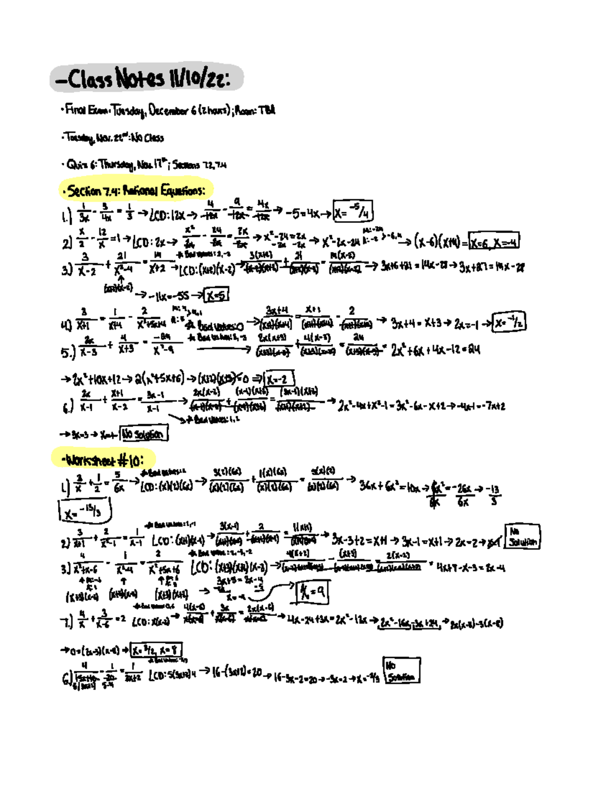 Section 7.4 Lecture Notes - ClassNotes 11 10 22 ...