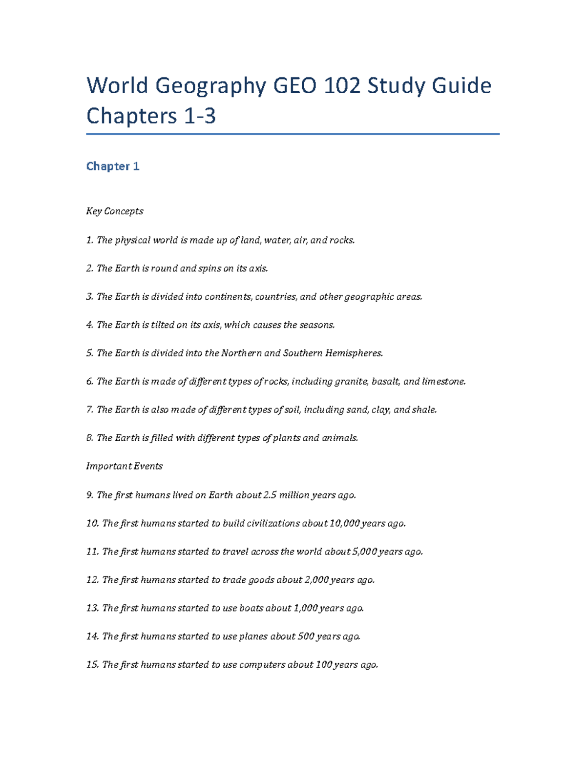 World Geography GEO 102 Study Guide Chapters 13 World Geography GEO