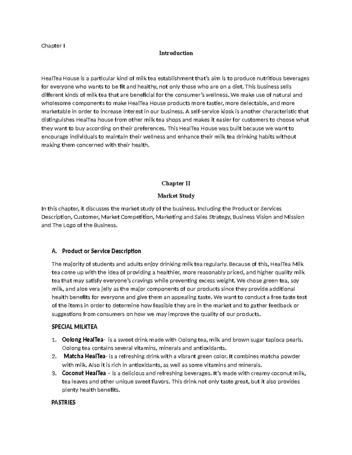 Feasibility (G - feasbility - Chapter I Introduction HealTea House is a ...
