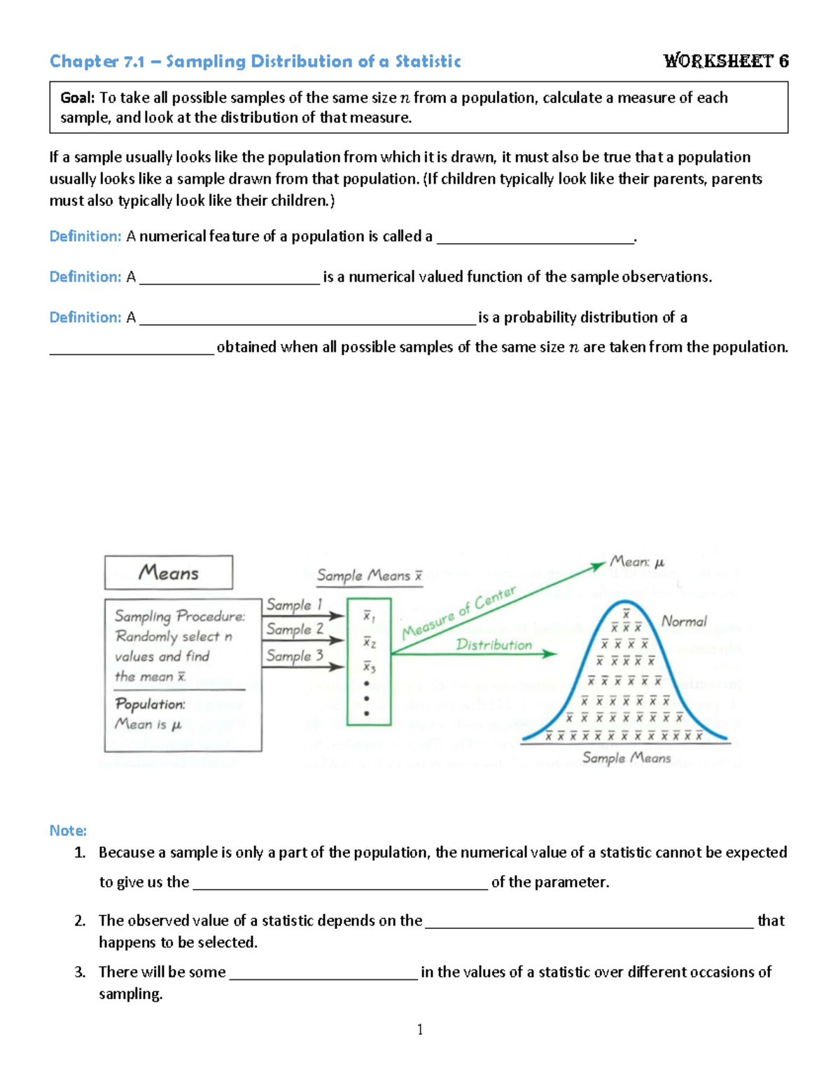 Worksheet 6 - Chapter 7 – Sampling Distribution of a Statistic ...