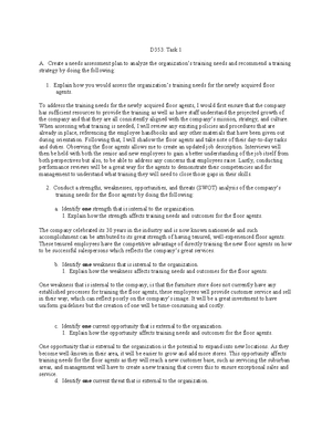 Task 3 - PASSED - WGU - Task 3 D353 Strategic Development A.) 1. The ...